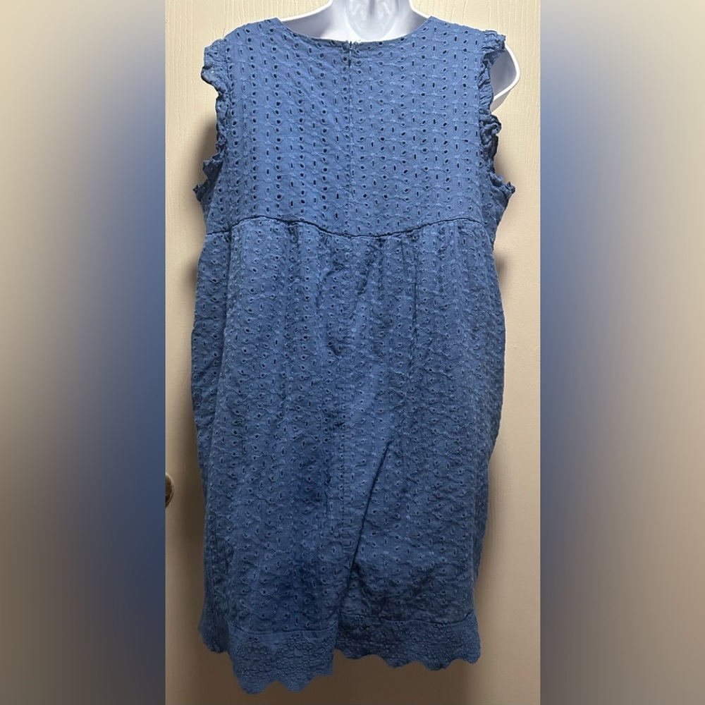 Blue Eyelet Babydoll Dress with Ruffle Sleeves - Size Large - Summer Chic - Picture 10 of 16